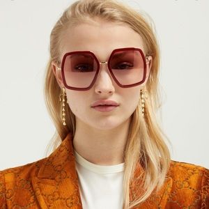 Gucci
Women's Red Hexagon Acetate And Metal Sunglasses